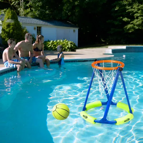 Miniatura 7 de NERF - Juego de aro de baloncesto flotante para piscina + red de fútbol – Baloncesto acuático + (2) pelotas de fútbol acuáticas incluidas – Aro