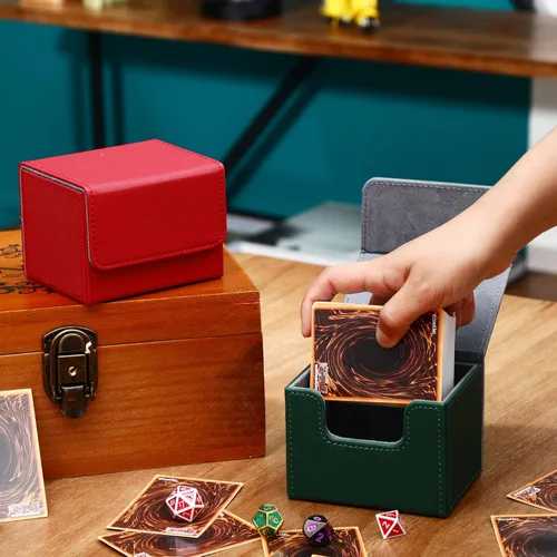 Miniatura 5 de Weewooday 5 cajas de cuero para cartas de mazo de gran tamaño, caja de almacenamiento para 100 tarjetas con funda compatible con MTG TCG, 5