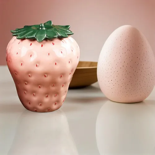 Miniatura 4 de Recipiente de té en forma de fresa con tapa de 4.48 x 3.70 x 3.70 pulgadas, tarro portátil de almacenamiento de alimentos sellados para granos de té