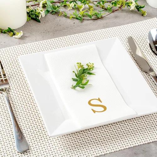 Miniatura 3 de Luxenap Toallas de invitados de tacto de lino de 15.8 X 7.9 pulgadas, 50 toallas de mano con letras - Letra dorada "S", fuente sans serif