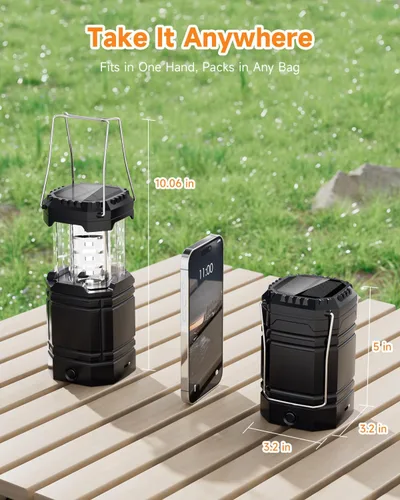 Miniatura 7 de Paquete de 4 faroles solares para campamento, linterna LED recargable con linterna, USB-C y funciona con energía solar, luces de emergencia