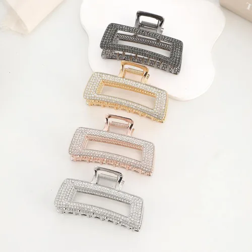 Miniatura 6 de WORTL Pinzas grandes de metal cuadradas de 3.5 pulgadas, paquete de 4 abrazaderas de pelo de diamantes de imitación para mujeres y más delgadas