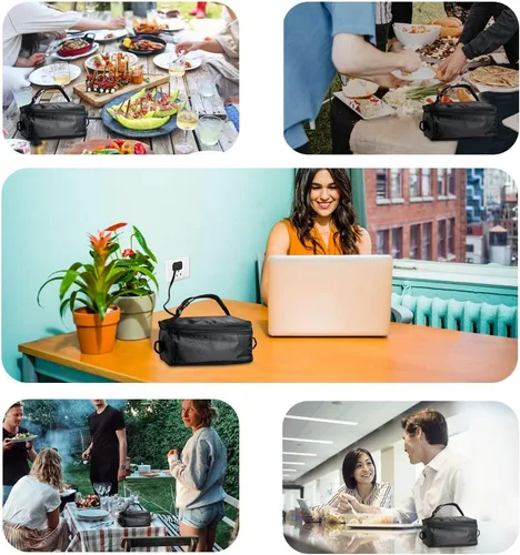 Miniatura 6 de Horno portátil, calentador de alimentos portátil de 110V, horno portátil personal, mini lonchera eléctrica calentada para recalentar y cocinar Negro
