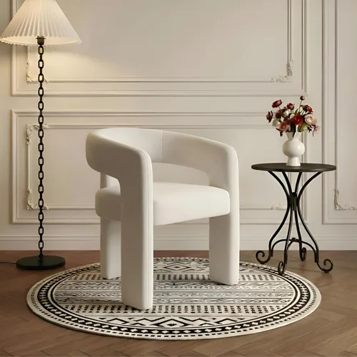 Miniatura 19 de Silla de Comedor Moderna de Chenilla Tipo Barril Tapizada en Tela, Silla de Comedor con Brazo, Cómoda Silla Auxiliar de Acento para Cocina/Sala