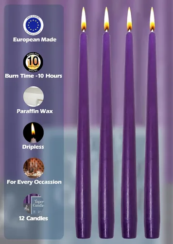 Miniatura 3 de Hyoola Velas cónicas altas – Velas cónicas sin goteo color morado de 12 pulgadas – 10 horas de tiempo de combustión – 12