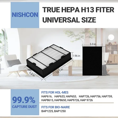 Miniatura 9 de Filtros HEPA HAPF600 para purificador de aire Holmes HAP616, HAP633, HAP653, HAP726, HAP756, HAP759, HAP8615, HAP8650, HAP9726, reemplaza HAPF600TCS