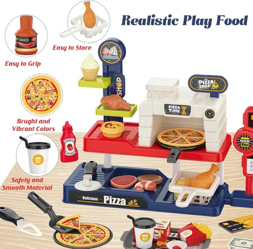 Miniatura 3 de Juego de horno de pizza para niños: máquina de helados, lector de tarjetas, caja registradora, comida de juego