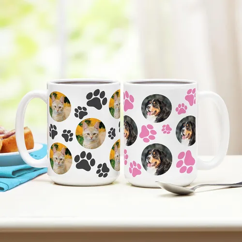 Miniatura 2 de Let's Make Memories Taza de fotos personalizada, estampado de huellas de mascotas, para padres de perros y gatos, Honor Furry Friends, taza de café