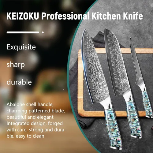 Miniatura 6 de Cuchillo de chef de acero de Damasco de 8 pulgadas, hoja profesional japonesa 10Cr15MOV con patrón de martillo forjado a mano, cuchillo de cocina