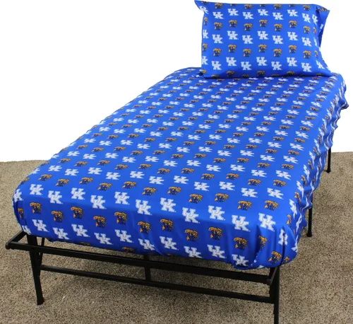 Everything Comfy Kentucky Wildcats - Juego de sábanas de 3 piezas, tamaño individual, fondo del color del equipo, 1 sábana encimera, 1 sábana