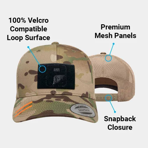 Miniatura 14 de Pull Patch Multicam - Gorra de camionero con diseño de camuflaje curvado, gorra táctica, superficie de bucle de 2 x 3 pulgadas para fijar parches