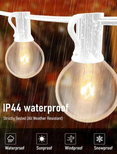Miniatura 4 de Luces de Cadena Blancas para Exteriores de 25 Pies con 27 Bombillas Transparentes, Luces de Cadena G40 Globe para Patio Interior/Exterior, Luces