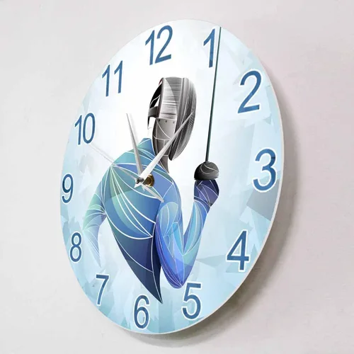 Miniatura 2 de Reloj de pared silencioso de 11.8 in, diseño moderno, esgrimista, decoración del hogar, relojes de combate, deportes, arte de pared, esgrima