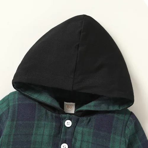 Miniatura 17 de YOUNGER TREE Conjunto de sudadera con capucha para niños pequeños, conjunto de camisa de franela a cuadros para otoño, invierno y primavera