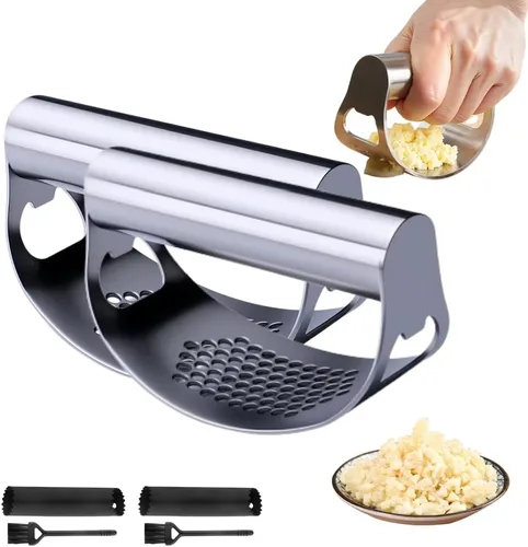 Miniatura 9 de Balancín de prensa de ajo, trituradora de ajo de acero inoxidable con pelador, nueva e innovadora picadora de ajo con pelador y raspador