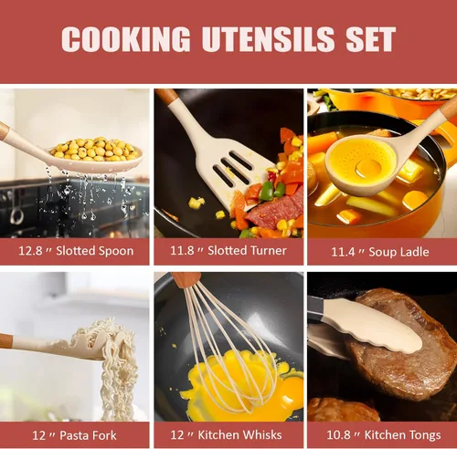 Miniatura 5 de RAXCO - Juego de utensilios de cocina y cuchillos, 18 piezas, Khiki Food-grade Silicone Utensils Heat-resistant to 410°F,5-Piece Stainless Steel
