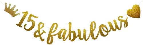 Cartel de 15 y fabuloso, pre-encordado, divertidas decoraciones de fiesta de papel dorado con purpurina para suministros de fiesta de cumpleaños de