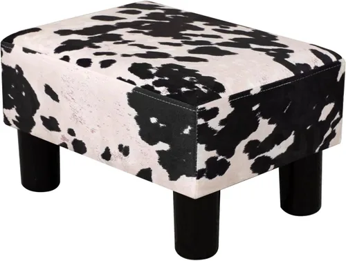 Miniatura 7 de Adeco Reposapiés otomano tapizado de lino de 15.4 pulgadas, pequeño taburete acolchado y asiento decorativo con patas de aspecto de madera, taburete