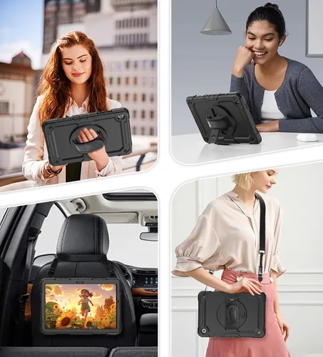 Miniatura 8 de DUNNO Funda para Samsung Galaxy Tab A9+ Plus de 11 pulgadas 2023, a prueba de golpes con protector de pantalla, soporte giratorio de 360°, correa
