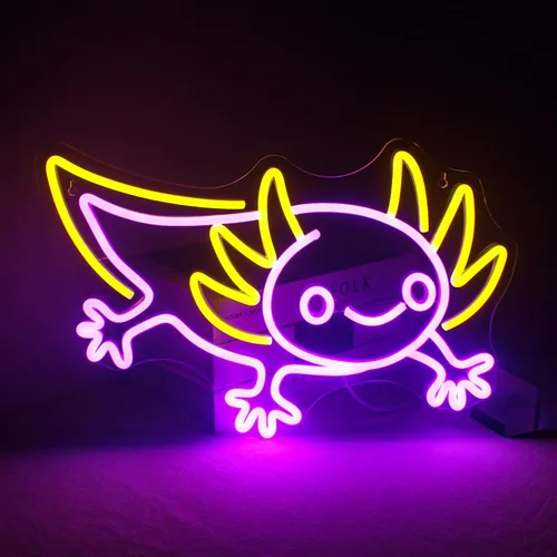 LUCUNSTAR Letrero de Neón de Axolotl Letreros de Neón de Anime para Decoración de Pared Cueva del Hombre Decoración de Axolotl para Hombres Luz de