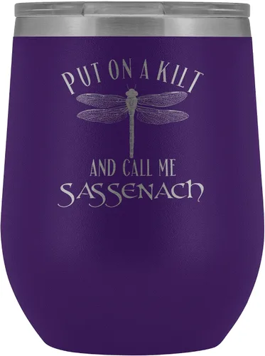 Miniatura 7 de Outlander Vaso de vino Put On A Kilt and Call Me Sassenach de 12 onzas de acero inoxidable grabado, taza para bebidas frías y calientes, color negro