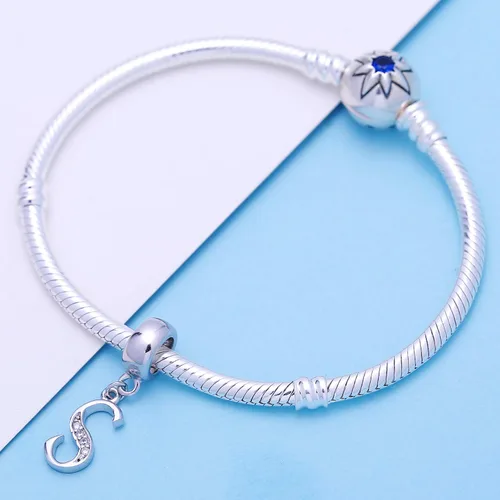 Miniatura 4 de SoulBeads - Colgantes de plata fina 0,925 de letra inicial, alfabeto A-Z. Dije con cristales compatibles con brazaletes europeos