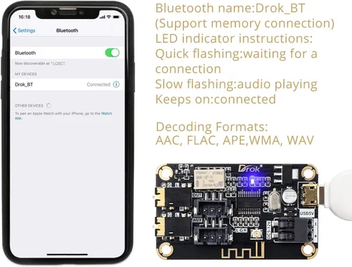 Miniatura 4 de DROK Placa de Bluetooth, Receptor de Audio de 12V, Módulo de Bluetooth DC 5V-12V, Electrónica Portátil, Circuito de Recepción de Música Estéreo
