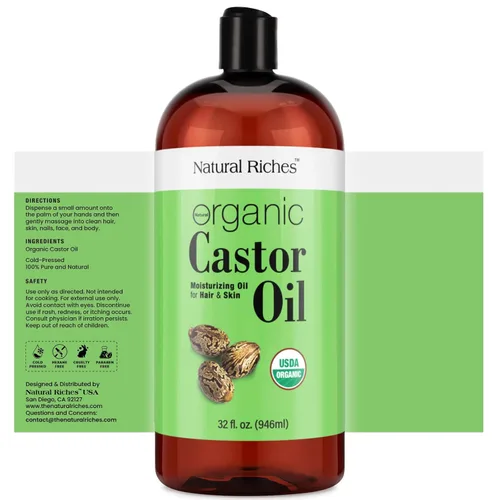 Miniatura 2 de Natural Riches Aceite de ricino orgánico, prensado en frío, certificado USDA para piel seca, pérdida de cabello, caspa, crecimiento del cabello