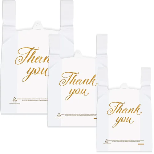 Miniatura 11 de Zonon 200 bolsas de plástico de agradecimiento de 3 tamaños de grosor, 2 mil, bolsas para camisetas de compras con asa para vendedores minoristas
