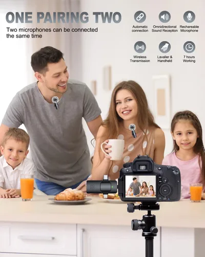 Miniatura 4 de PQRQP Micrófono Lavalier inalámbrico profesional 3 en 1 para iPhone/Android/cámara, micrófonos inalámbricos, mini micrófono, calidad de sonido