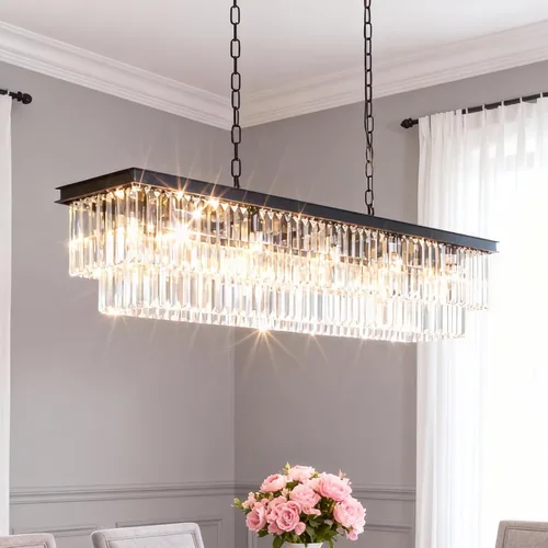 Miniatura 13 de Lámpara de Araña Moderna de Cristal K9, Luminaria Colgante de Techo Rectangular con 8 Luces para Comedor y Cocina, Acabado en Cromo, L33.5 Pulgadas