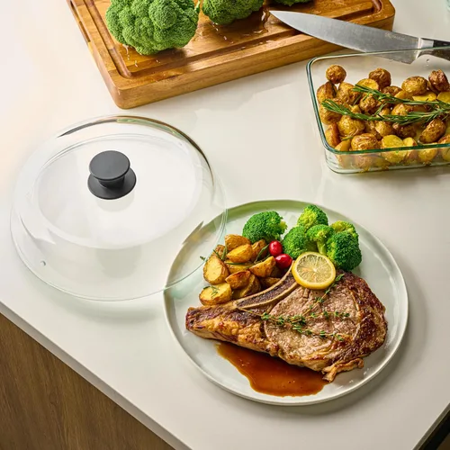 Miniatura 6 de Le'raze Cubierta de vidrio para salpicaduras de microondas de 10 pulgadas para alimentos, 100% libre de BPA y plomo de grado alimenticio, apta