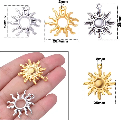 Miniatura 3 de Aylifu Sun Pendant Charm Alloy Tibetan Style Celestial Sun Charm Craft Supplies for DIY Earrings Necklace Bracelet Jewelry Making Christmas Party