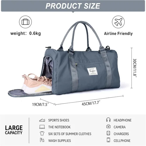 Miniatura 3 de Weekender Gym - Bolsas de lona para mujer con neceser, A-haze Azul