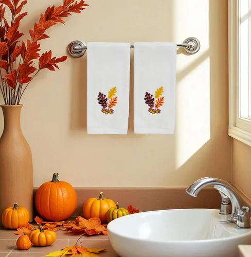 Miniatura 7 de Serfina Home Harvest - Toallas de mano para baño, diseño bordado de hojas de otoño grises y grises, 100% algodón, 16 x 25 pulgadas, juego de 2 piezas