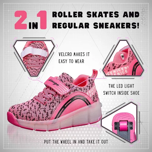 Miniatura 5 de SDSPEED - Zapatos deportivos de patinaje para niños con ruedas individuales de LED