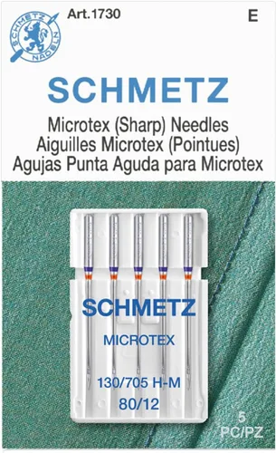 SCHMETZ Microtex Agujas Afiladas para Máquina de Coser - Suministros de Acolchado y Pespunte, Tamaño 80/12, Tarjeta de 5 Agujas, Paquete de 1