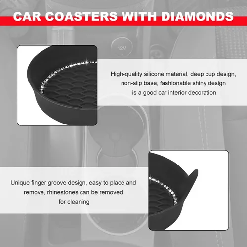 Miniatura 3 de 4 piezas de posavasos para auto, portavasos de silicona con cristales brillantes antideslizantes, tapetes para tazas con diamantes de imitación a