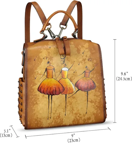 Miniatura 6 de Bolso cruzado de cuero genuino para mujer, bolso cruzado pintado a mano, bolso cruzado con asa superior, mochila convertible hecha a mano