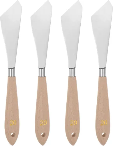 HARFINGTON 4pcs No.20 Paleta Cuchillos 1.260 in Ancho Acero Inoxidable Gran Inclinación Espátula Pintura Cuchillo de Paleta con Mango de Madera para