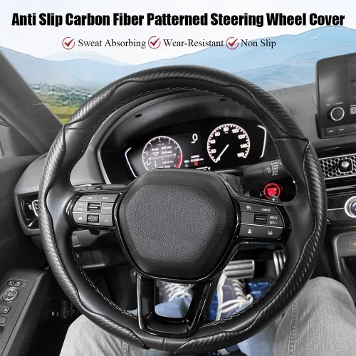 Miniatura 3 de Pincuttee Funda de Volante de Fibra de Carbono - Protector de Volante Universal Antideslizante de 3 Piezas, Negro Mate