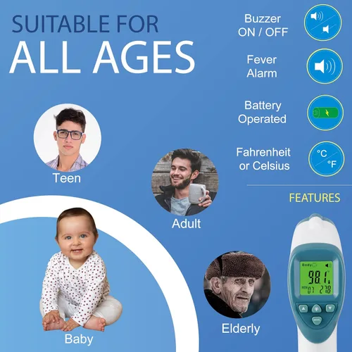 Miniatura 3 de Elate Termómetro de frente Termómetro digital infrarrojo sin contacto para adultos, niños y bebés con alarma de fiebre Grado médico