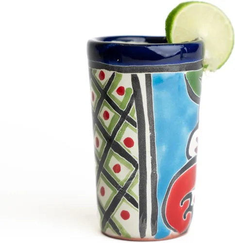 Miniatura 5 de Juego de 4 vasos de chupito Talavera - Pintados a mano - 2 Oz (azul con verde)