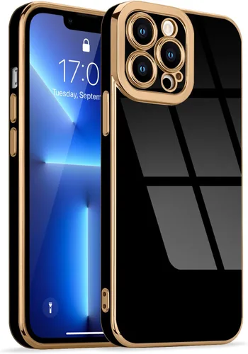 Miniatura 152 de Lafunda Diseñada para iPhone 13 Pro, fundas lujosas con chapado lindo para mujeres y niñas, elegante borde dorado, a prueba de golpes, TPU con funda