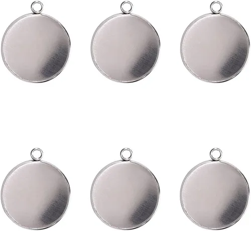 Miniatura 7 de LANBEIDE Bandejas colgantes de bisel de acero inoxidable, bandejas colgantes de cabujón, espacios en blanco colgantes de 0.394 x 0.394 in, 50