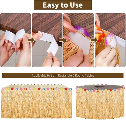 Miniatura 3 de 3 paquetes de faldas de mesa hawaianas de hierba Luau de 108 x 30 pulgadas, hibisco tropical Luau, decoraciones de fiesta, faldas de mesa hawaianas