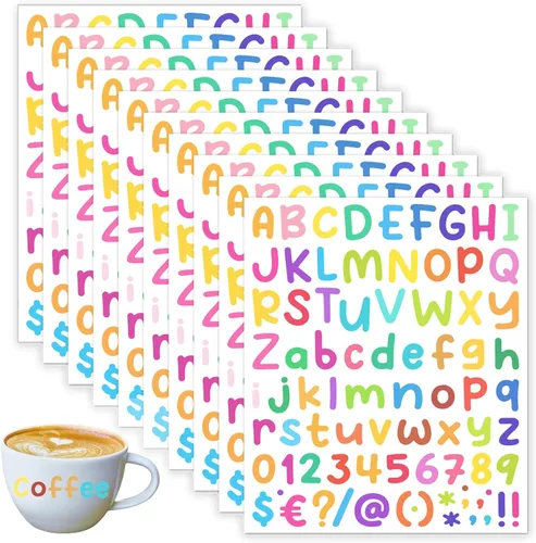 Miniatura 16 de 10 hojas de calcomanías de letras pequeñas, calcomanías autoadhesivas del alfabeto de 1/2 pulgada, lindas calcomanías de letras de vinilo