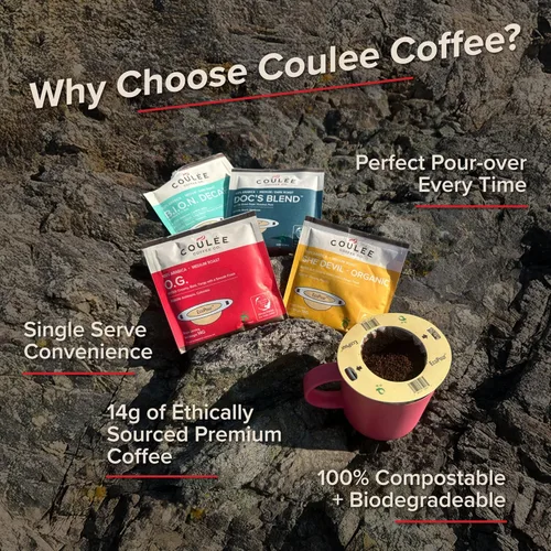 Miniatura 2 de Coulée EcoPour Coffee - Paquete variado de café para verter una sola porción, uso para acampar o viajar, compostable prellenado, todos los filtros