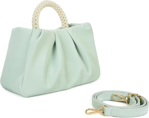 Miniatura 2 de Valleycomfy Bolsos de mano de noche con perlas para mujer, de cuero suave, fruncidos, cruzados, bolsa de hombro para fiestaboda