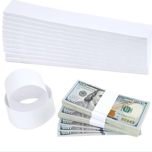 Miniatura 7 de PONNOR Paquete de 550 bandas de dinero en blanco natural kraft marrón para efectivo, correas autoadhesivas para monedas, para envoltorios
